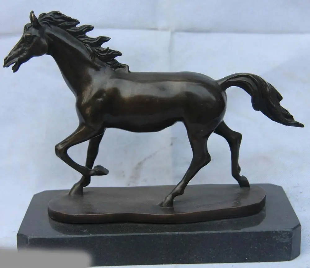 

free shipping Classic Copper Bronze Sculpture Mustang Running Horse Art statue base of Marble