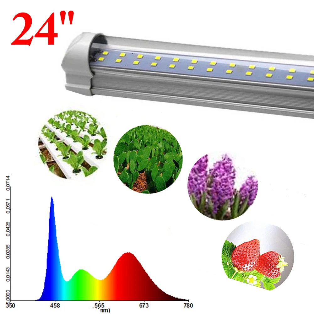 Полноспектральный светодиодный светильник для выращивания растений T8 для помещений, теплицы для выращивания растений, 18 Вт, 24 дюйма