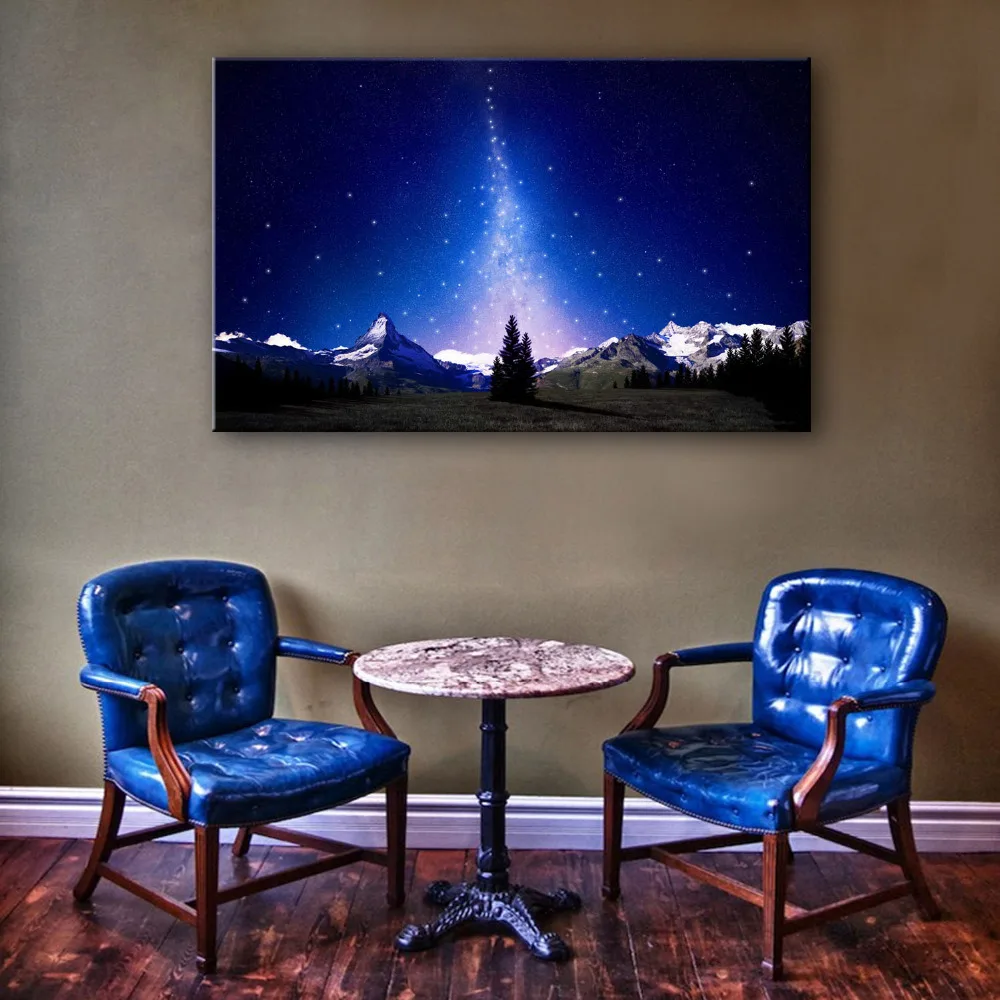 

Stretched Canvas Prints Starlight And Snow Mountain LED Flashing Optical Fiber Print LED Wall Art LED Decorations