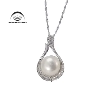 

MADALENA SARARA 10-11mm AAA Freshwater Pearl Semi Round Simple Style Sterling Silver 925 Chain Necklace AAAA CZ inlaid