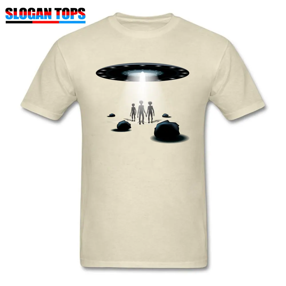 Новое поступление, Мужская футболка с принтом НЛО, футболка с коротким рукавом, лето-осень, круглый вырез, хлопок, топы для парней, серые футболки с принтом инопланетян - Цвет: Beige