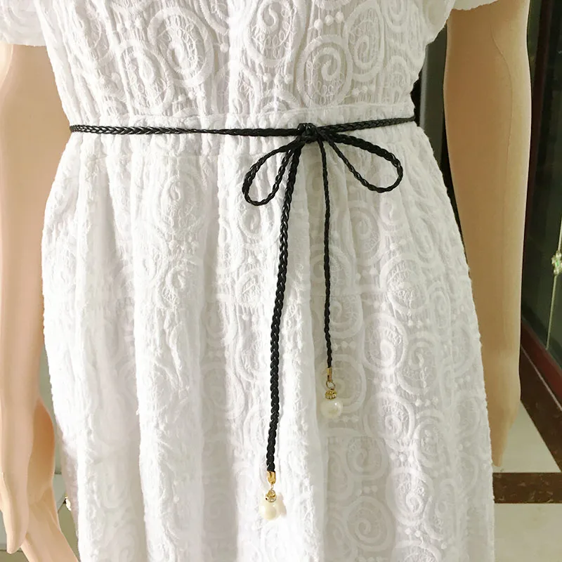 Seabigtoo rope Tie belts for women with pearl ladies belts female Woven