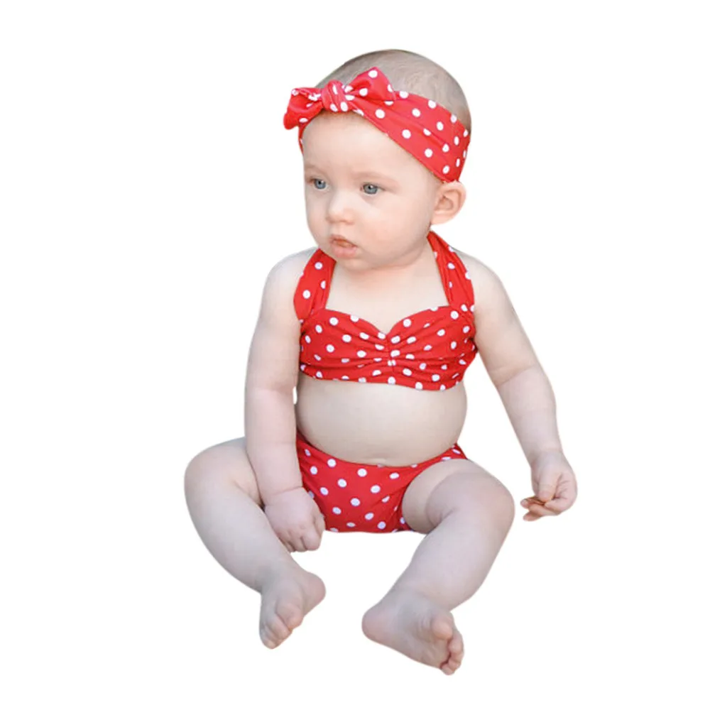 Infant Kids Baby Girls Swimwear Straps Dots Swimsuit Bathing Bikini Set