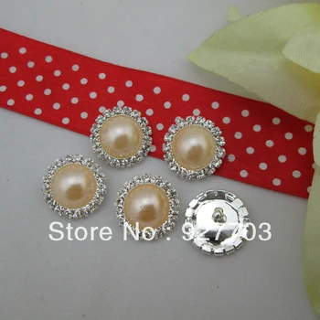 

(CM542 17mm)100pcs Round Clear Rhinestone Crystal Champagne Pearl Silver Tone Shank Button Sewing Craft