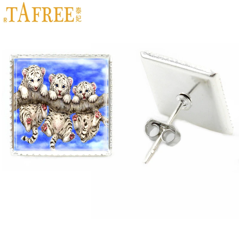 TAFREE милые Квадратные серьги-гвоздики в виде животных женские тигровые