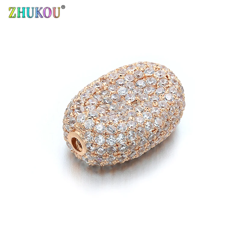 DIY 쥬얼리 액세서리 제작용 13*19mm 황동 큐빅 지르코니아 타원형 비즈, 구멍: 2.0mm, VZ180