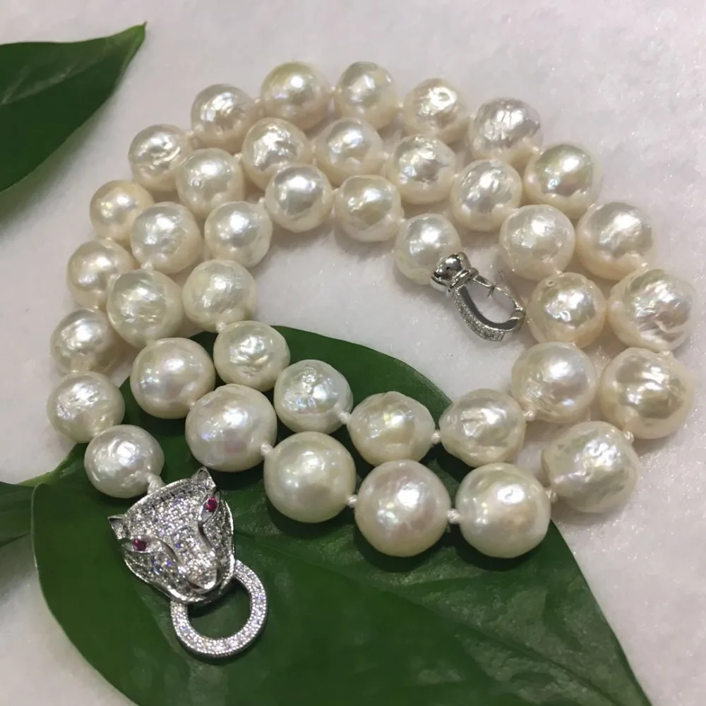 

NEW HUGE NATURAL 10-11 MM A australia seas of the south white pearl necklace 20 " leopard clasp
