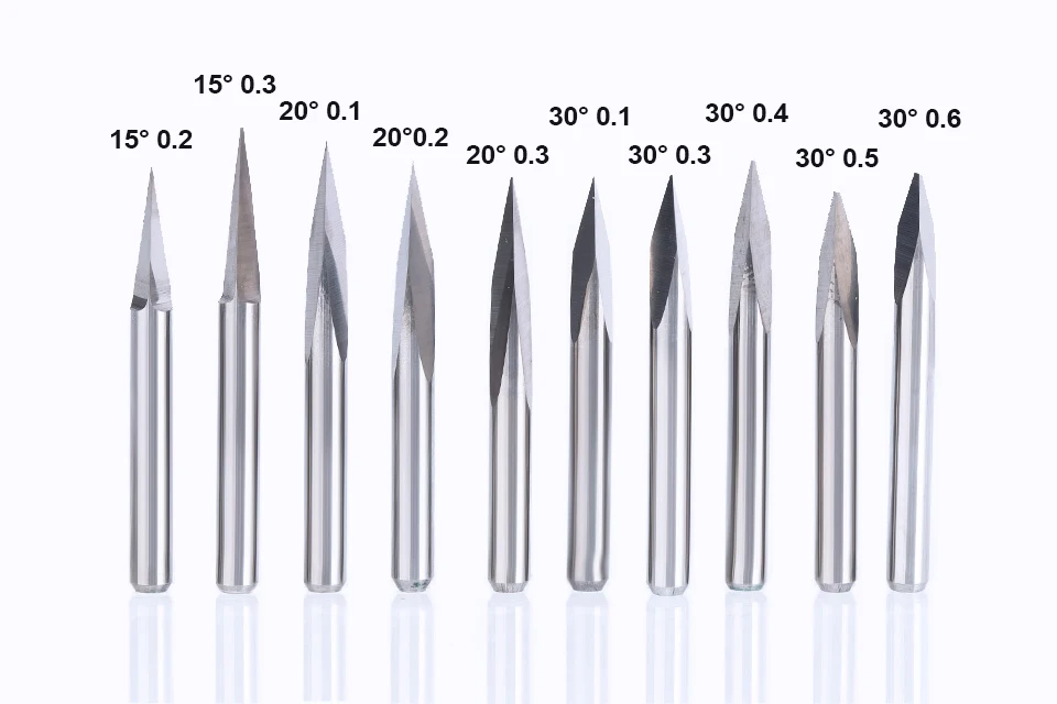 HUHAO, 10 шт./лот, 3,175 мм, 3 кромки, карбидные пипамидные биты, гравировальный станок с ЧПУ, фрезерный станок, 3-гранная резьба по камню, Деревообрабатывающие инструменты