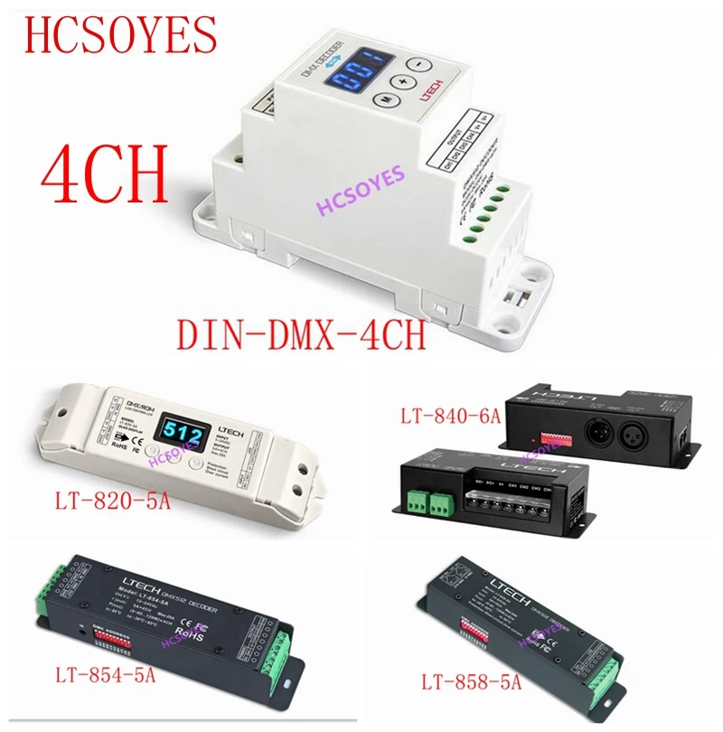 

LTECH 4-channel 4CH DIN-DMX-4CH/LT-820-5A/LT-840-6A/LT-854-5A/LT-858-5A constant voltage DMX decoder 4CH CV DMX Decoder