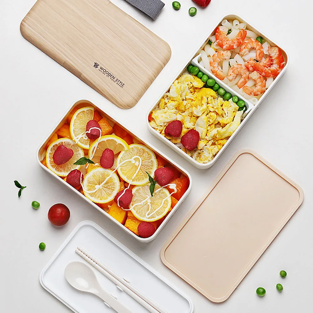 

1200ml Plastic Lunch Box Double Layer Microwave Bento Box Food Storage Container Healthy Material Portable Dinnerware