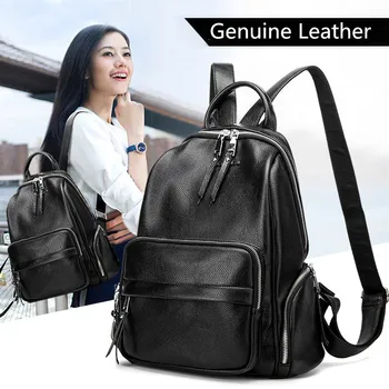 

High Quality Women Backpacks Style Genuine leather Women Backpack Fashion Solid School Bags For Teenager Girls Casual