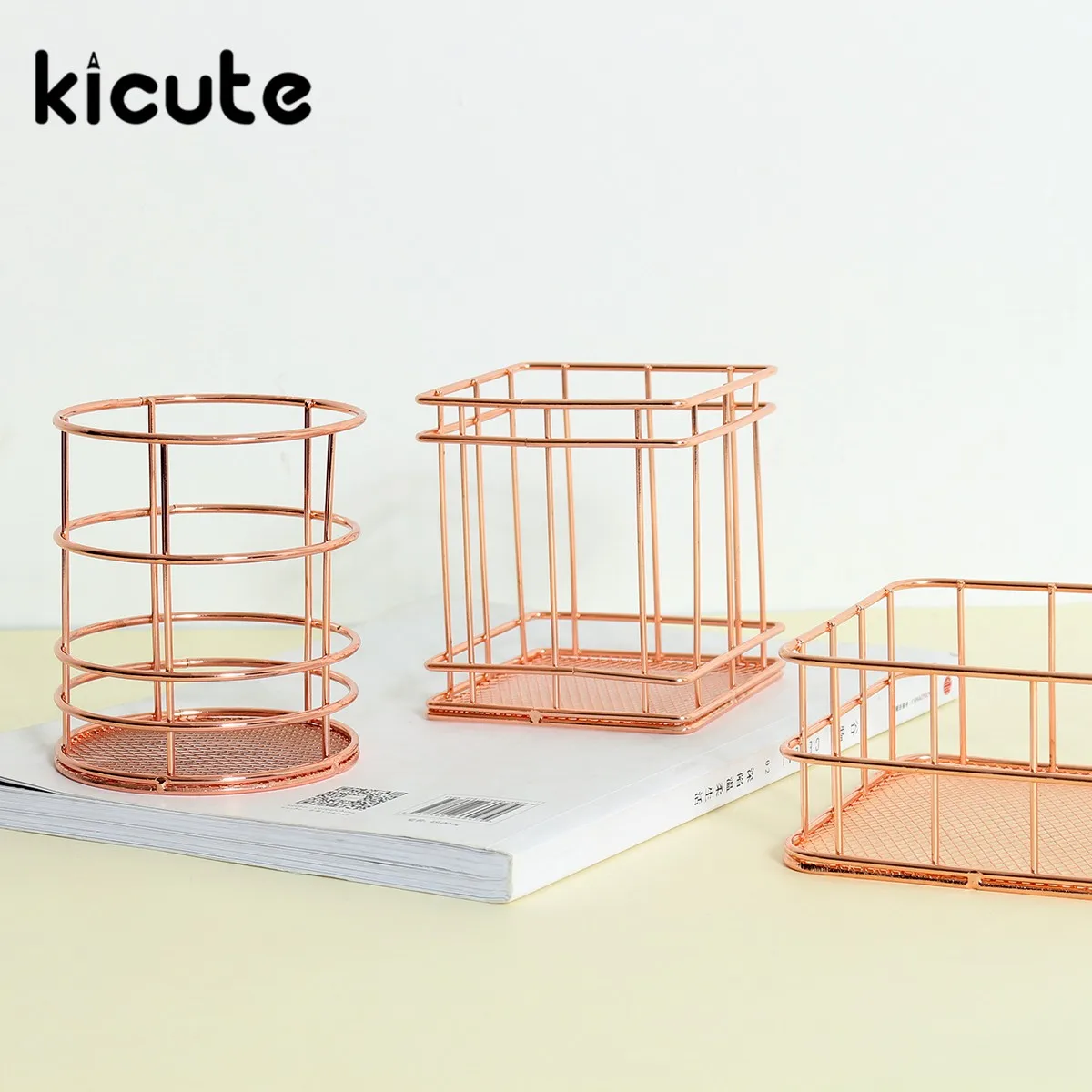 

Kicute 1pcs Rose Gold Metal Pen Holder Box Case Organizer Home Desk Stationery Decor High Quality Office School Desk Accessories