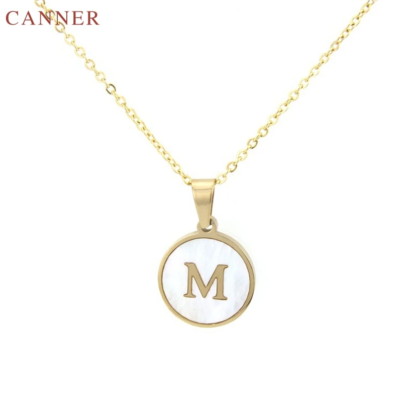 Canner A-Z 26 Letter Necklaces Alphabet Initial Shell Pendant Necklace Women Stainless Steel Necklace Choker Collier Femme C40