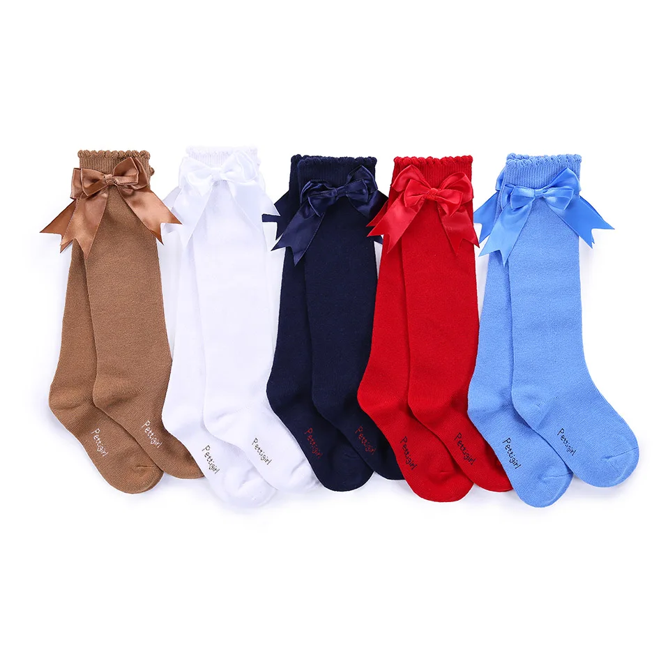 

Pettigirl Baby Girls Child Socks Ribbon Bow Soft Cotton Half Girls Sock handmade Infant Toddler Princess Lovely Knee Socks 1-6Y