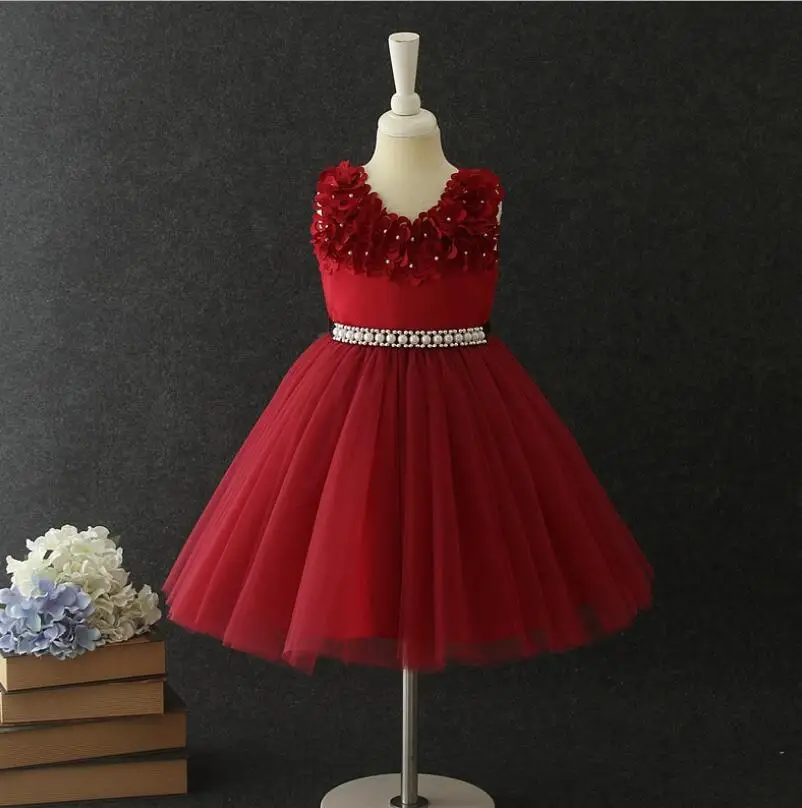 Для маленьких девочек цветочный Бисер платья с юбкой-пачкой из сетки, принцесса дети элегантный цветок вечерние платье для танцев Oптoвaя прoдaжa пaртия 6 вeщeй