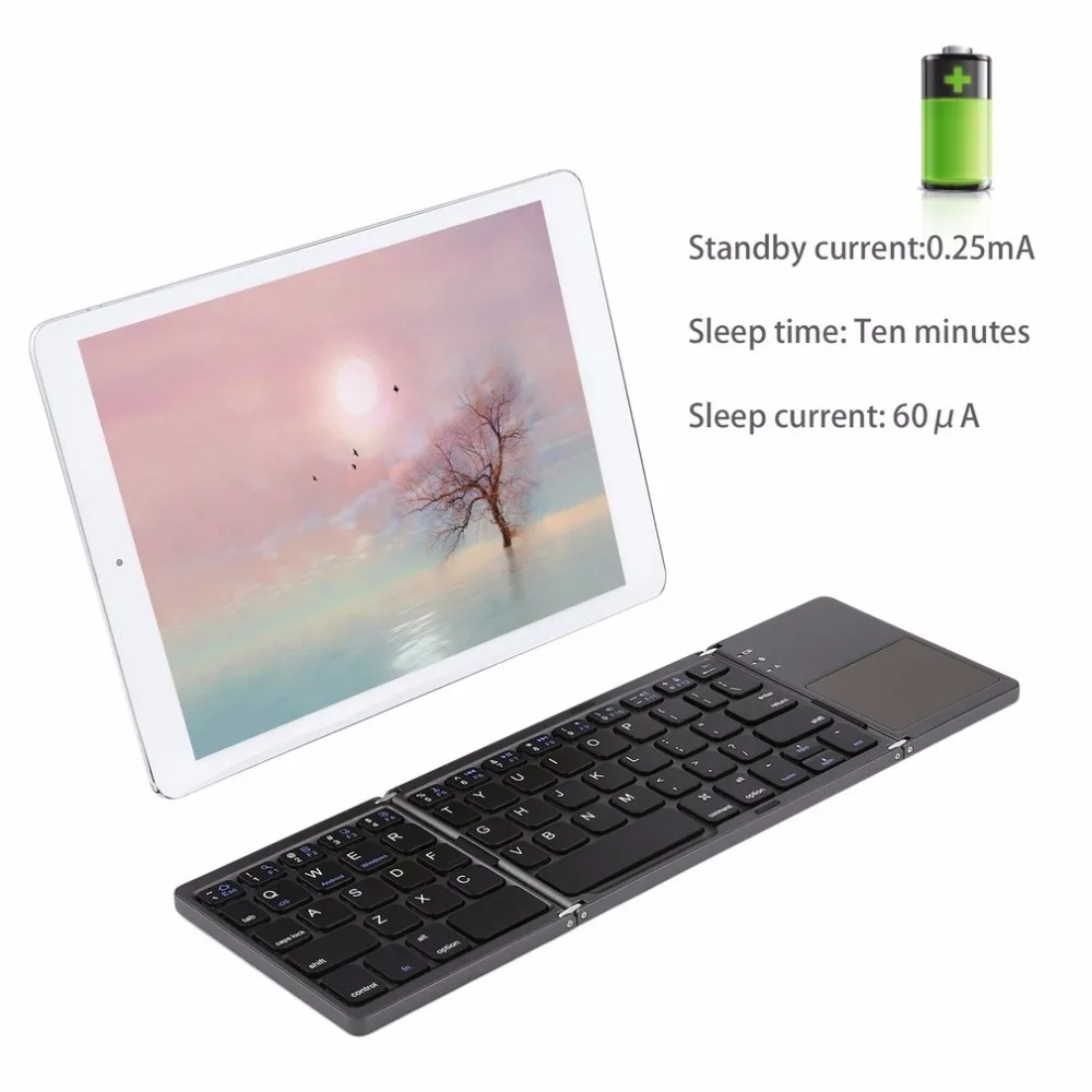 Foldable Bluetooth Keyboard with Touchpad Pocket Size Portable Mini Slim Keyboard Rechargable Battery for iOS Android Windows PC Foldable Bluetooth Keyboard with Touchpad Pocket Size Portable Mini Slim Keyboard Rechargable Battery for iOS Android Windows PC