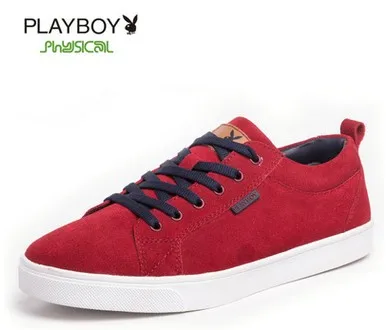 Playboy/Мужская обувь; сезон весна-осень; кожаная итальянская обувь; большие размеры; брендовая дышащая повседневная обувь на плоской подошве из кожи с натуральным лицевым покрытием - Цвет: Красный
