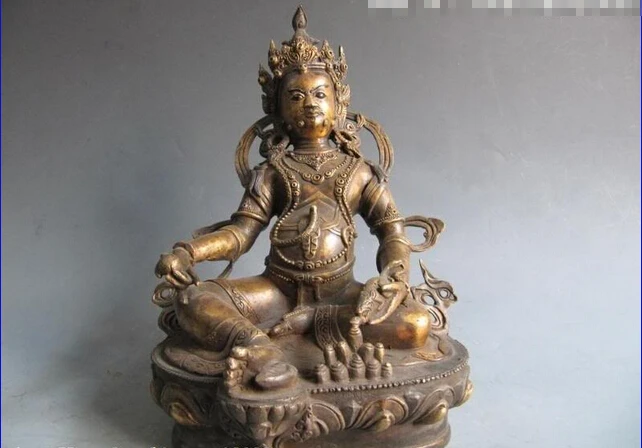 

150401 S0449 Tibet Buddhism classical Old Copper Bronze Carved Yellow Jambhala Buddha Statue