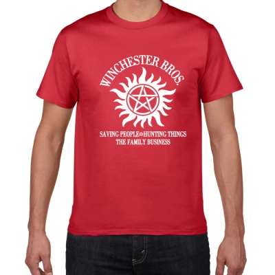 Новая мужская футболка Сверхъестественное Винчестер Bros хип-хоп мужские футболки хлопок размера плюс летняя уличная одежда футболки для мужчин - Цвет: red
