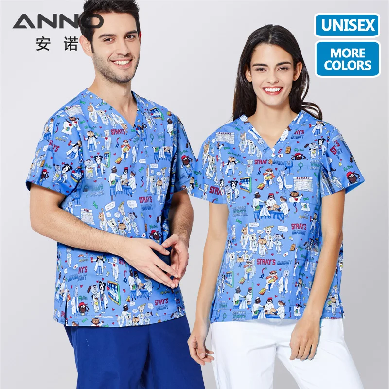 

ANNO Short Sleeves Nurse Uniforms Medical Cloths Top Pant Surgical Gown Nursing Scrubs for Women Men Hospital Suit Set