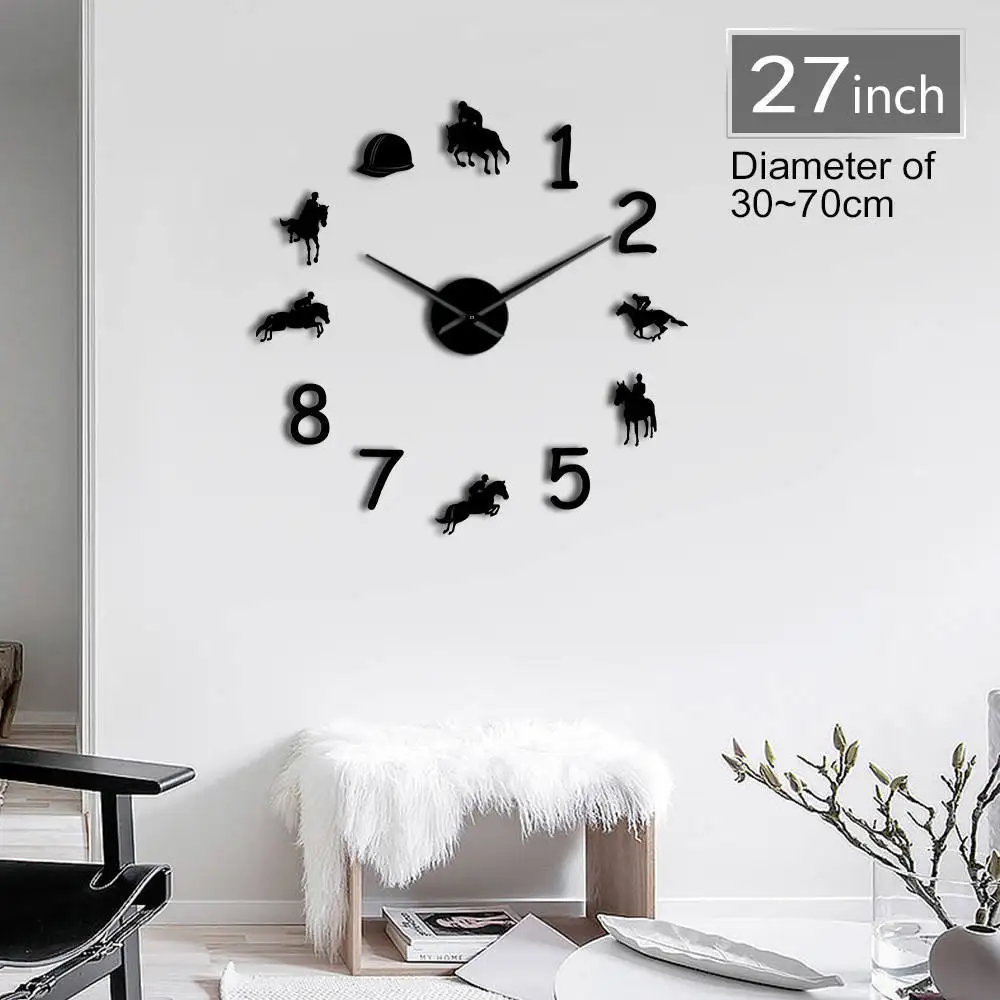 

1Piece Cowboys DIY Large Number Wall Clock Modern Horse Riding Frameless Wall Watch Giant 3D Mirror Wall Sticker Rider Gift