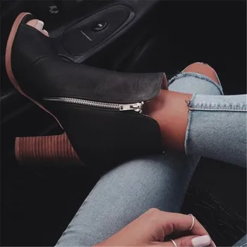 

Roman Open Toe Chunky Heels Summer Ankle Boots Ladies Black Gladiator Sandals Boots Party Zipper High Heels Shoes Woman 2019