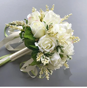 Свадьба в стиле кантри букеты Искусственные цветы 18 белые розы пшеницы уши Свадебные вечерние аксессуары с лентой новое поступление - Цвет: as pictures show