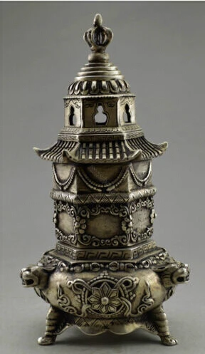 

Collectible chinese censer Tibet Silver Tower Dragon High Incense Burner censer fast shipping