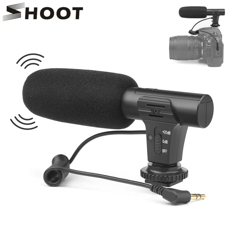 SHOOT Stereo Camcorder Microphone DSLR Camera Microfone For Nikon Canon Sony Samsung DSLR Camera For Xiaomi 8 iphone X