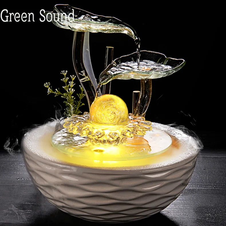 

Glass Water Fountain Feng Shui Ceramics Water Fountain Flower Desktop Figurines Miniatures