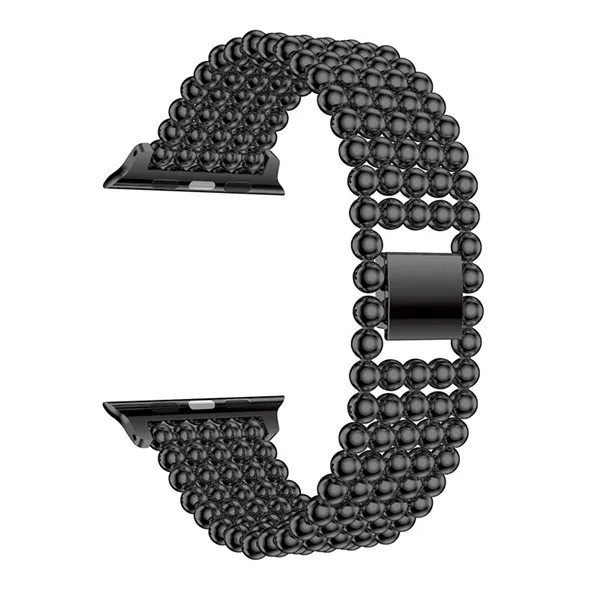 Ремешок для часов Apple Watch 42 мм 38 мм ремешок золото новые роскошные бусы из нержавеющей стали для Iwatch 1 2 3 серии ремешок стальной браслет ремень - Цвет: Черный