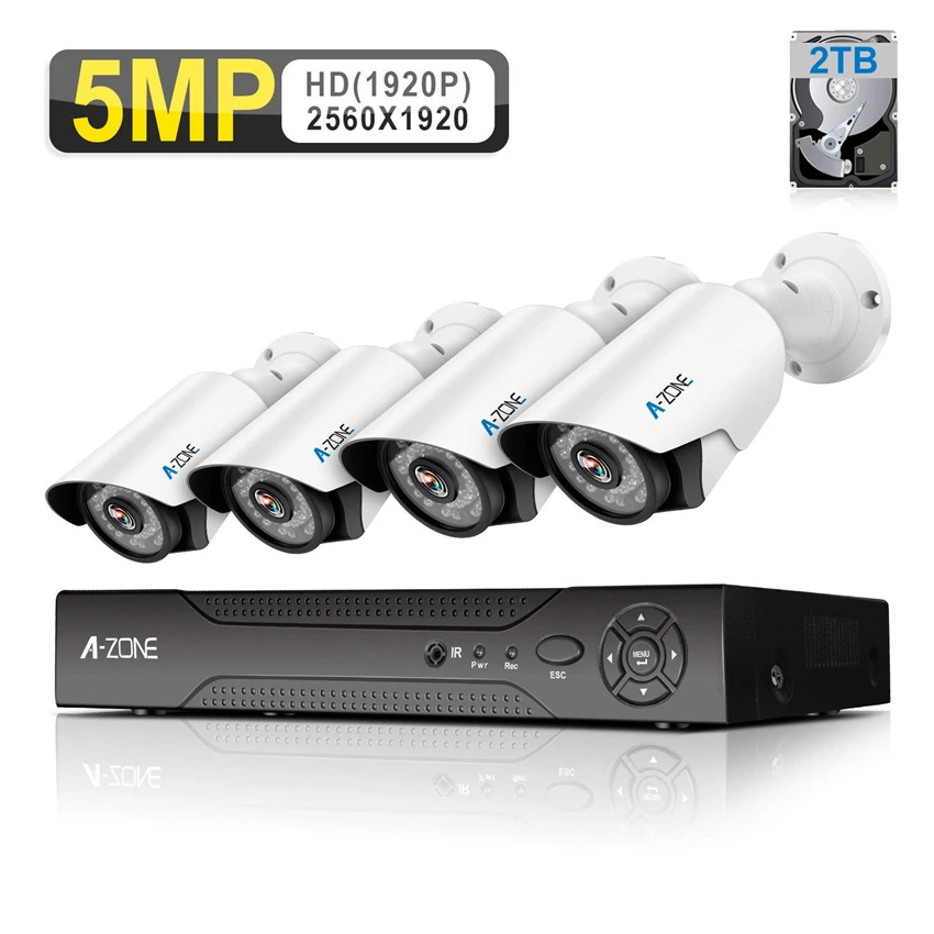 

A-ZONE 4CH 5.0MP AHD DVR Waterproof Night Vision CCTV Home Surveillance with 2TB Hard Driver