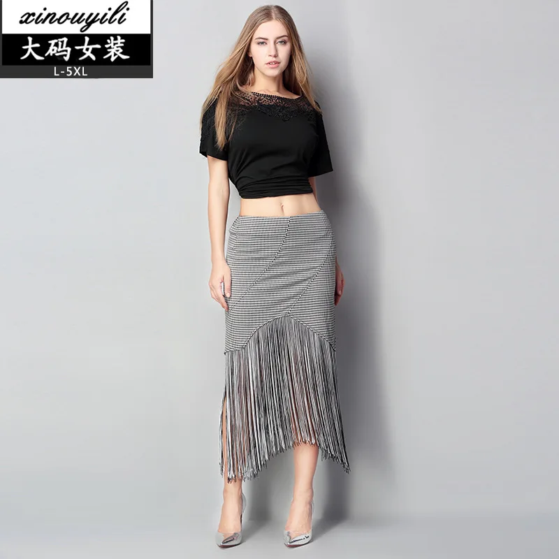 Sıcak Satış Kadınlar Şerit Püskül Etekler Yüksek Bel Ince Bandaj Vintage Bodycon OL Midi Etek Seksi Clubwear Artı Boyutu Püskül etekler