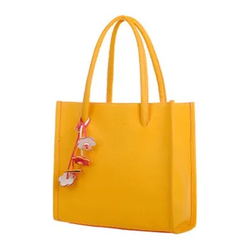 

Fashion Girls Handbags Trendy Leather Shoulder Bag Candy Color Flowers Totes Yellow