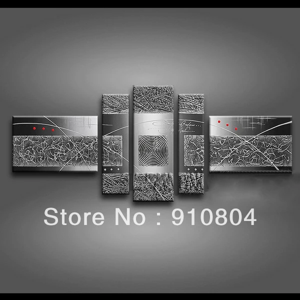 Framed 5 Panel Amazing Large Textured Black and White Wall ...