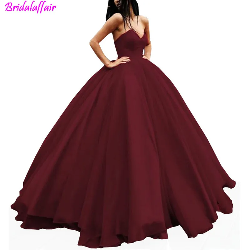 Elegant Evening Dress Long 2019 Tulle Women's Ball Gown Sweetheart Burgundy Color Prom Party Dress Abiye Robe De Soiree Elegant Evening Dress Long 2019 Tulle Women's Ball Gown Sweetheart Burgundy Color Prom Party Dress Abiye Robe De Soiree