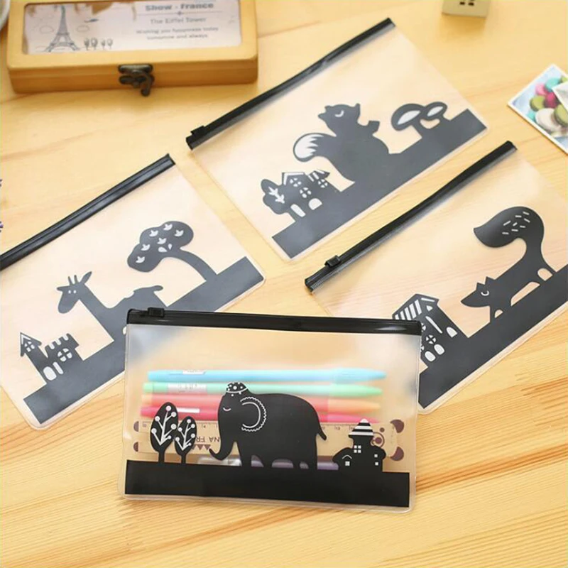 

Transparent Matte Black Animal Pattern Pencil Case Office Stationery and School Supplies High Capacity Plastic Pencil Bag 1PCS