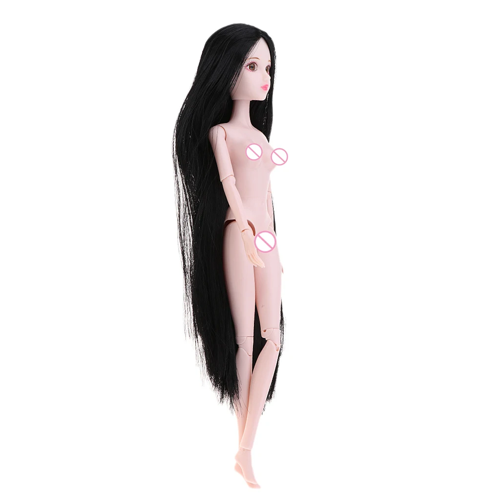 Girl 14 Jointed Movable Doll Body Parts Ball Jointed Dolls Body 1/6 BJD Doll Toys (Black Hair) Girl Doll for Children