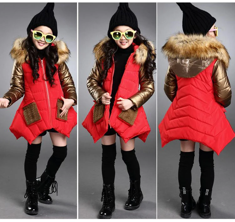 Высокое качество, г. Зимние пальто для девочек, куртка детская верхняя одежда с капюшоном черные плотные теплые длинные куртки-пуховики для девочек, пальто