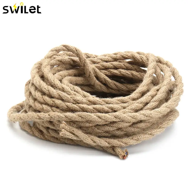 

SWILET 10M 2x0.75mm Hemp Rope Wire Retro DIY Braided Fabric Electrical Wires Cable For DIY Pendant lights