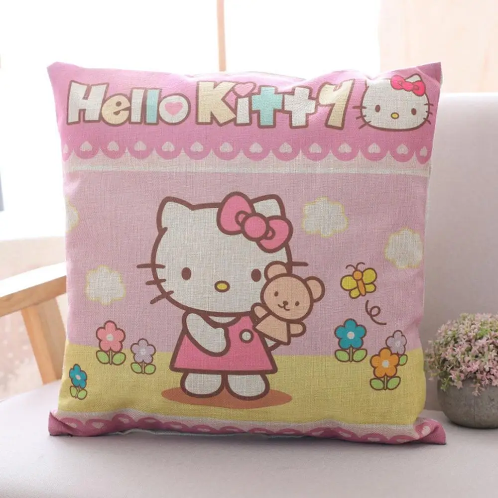 Kawaii HelloKitty Подушка, льняной чехол, мягкий плюшевый текстиль, квадратный рисунок, милый кот Санрио, подушка, подарки для девочек - Цвет: 1