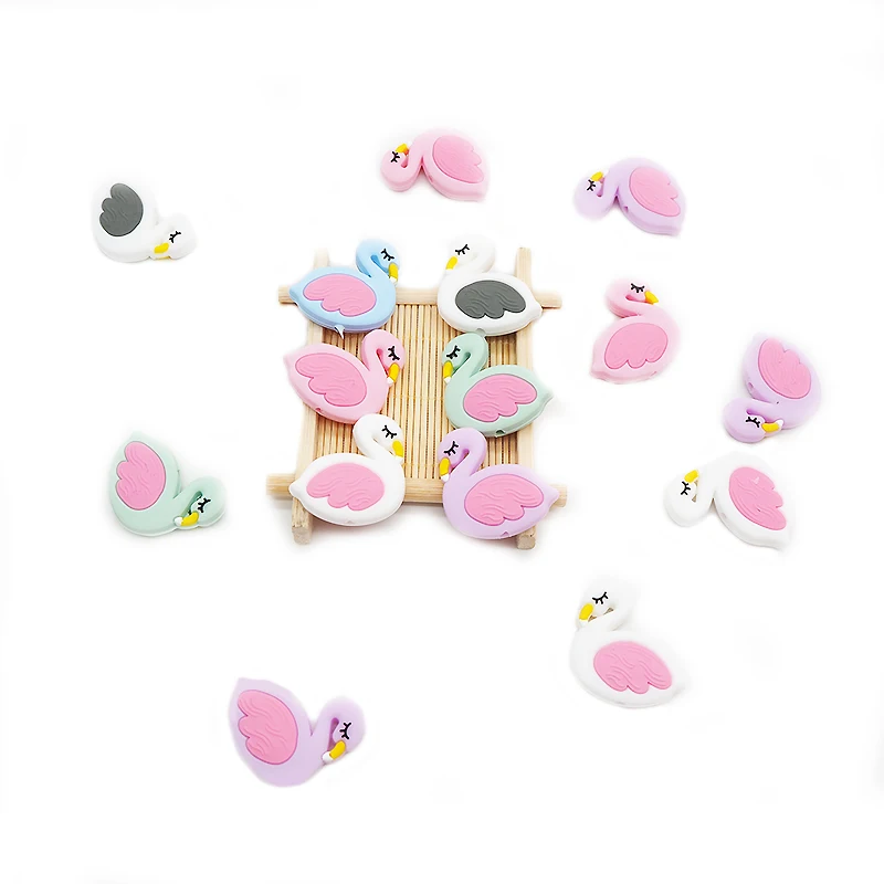 

Chenkai 5PCS Food Grade Silicone Mini Flamingo Teether Beads Baby Teething Swan Bead For Infant Soothing Pacifier Clip Accessory