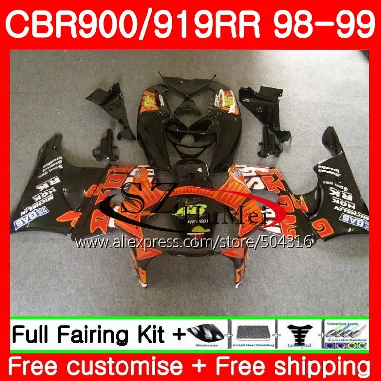

Body For HONDA CBR 919RR CBR900 Repsol black RR CBR 919 RR CBR 900RR 57SH5 CBR900RR CBR919RR 98 99 CBR919 RR 1998 1999 Fairings