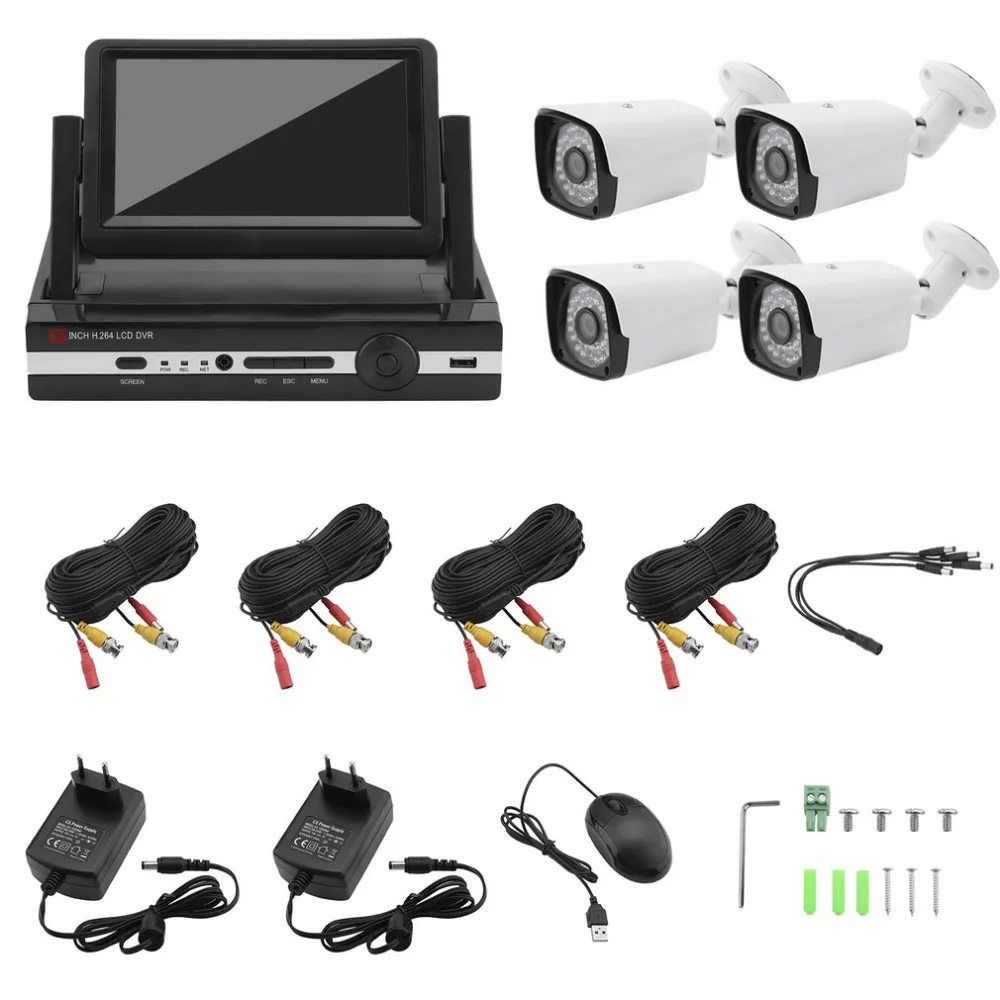 

4CH Wireless 7'' 1MP Surveillance Camera Rear Panel Screen Set Night Vision Remote Access Video Security Camera System EU Plug