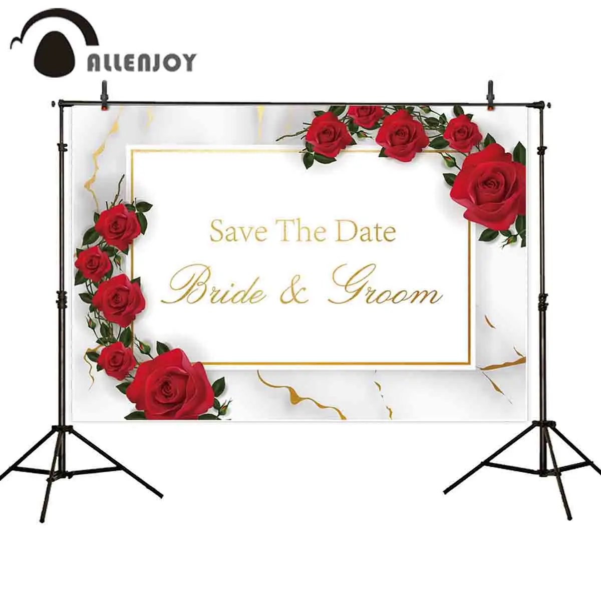 

Allenjoy photography backdrop red rose marble wedding personalized custom background photobooth photocall fabric banner
