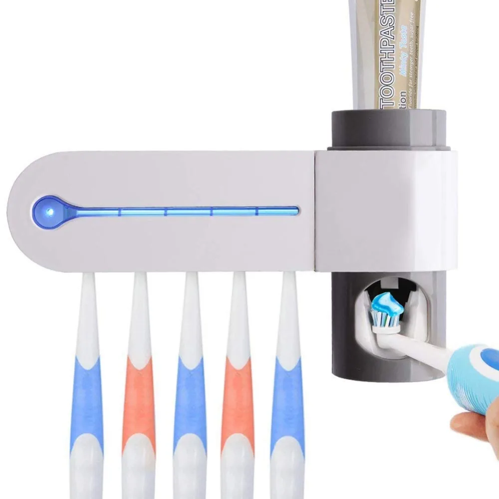

UV Toothbrush Holder Toothpaste Dispenser Wall Mounted Toothbrush Sanitizer Automatic Toothpaste Holder for Kids and Adults