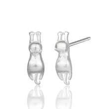 Модные украшения для девочек одноцветное 925 пробы Серебряные Серьги Крошечный кот дизайн простые серебряные серьги милый подарок для детей