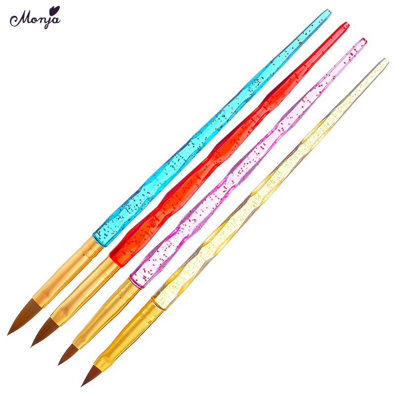 

Monja 4 Colors Nail Art French Acrylic Liquid Powder Carving Painting Brush Flower Pattern DIY Design Drawing Pen Manicure Tool