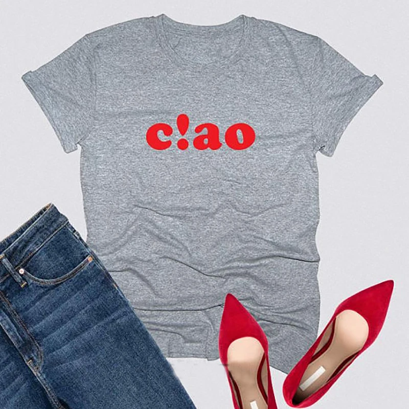

T Shirt Women Summer Tops for Women 2018 Bonjour Shirt Say Hello Italy Ciao T-shirt WHITE BLACK GREY Tee Shirt Femme XS-3XL