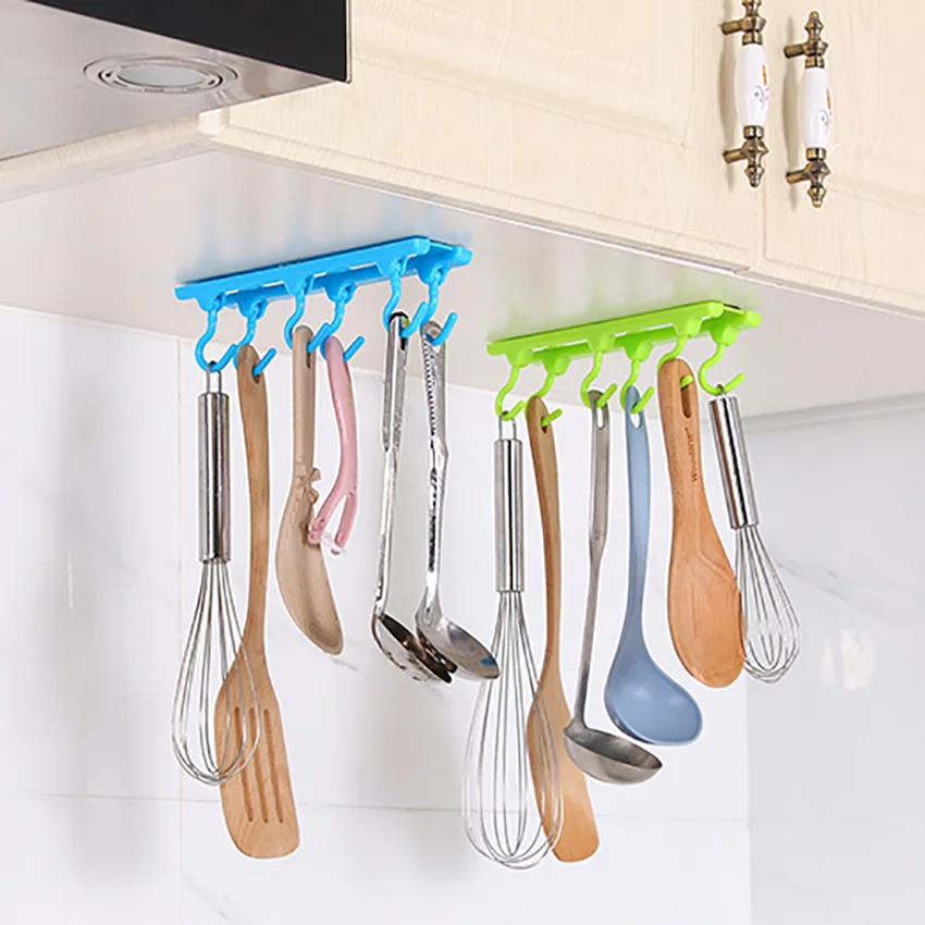 

Kitchen Storage Rack Holder Cup Board Cabinet Hanging Hook Towel Hanger Multi-functional Strongly Sticky Tools with 6 Hooks